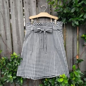 Cynthia Rowley black gingham ruffle bow belt skirt